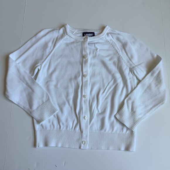 Lands End School Uniform Girls Cotton Modal Cardigan Sweater White Small 6-7 - Picture 2 of 8